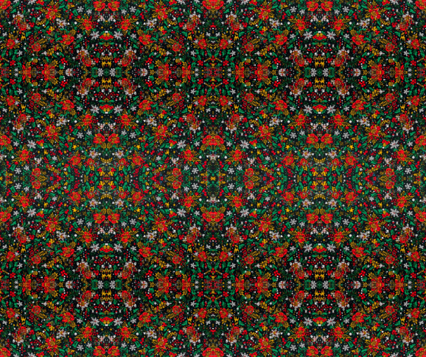 Christmas Garden Kaleidoscope Wrapping Paper - Red/Green/Gold Floral