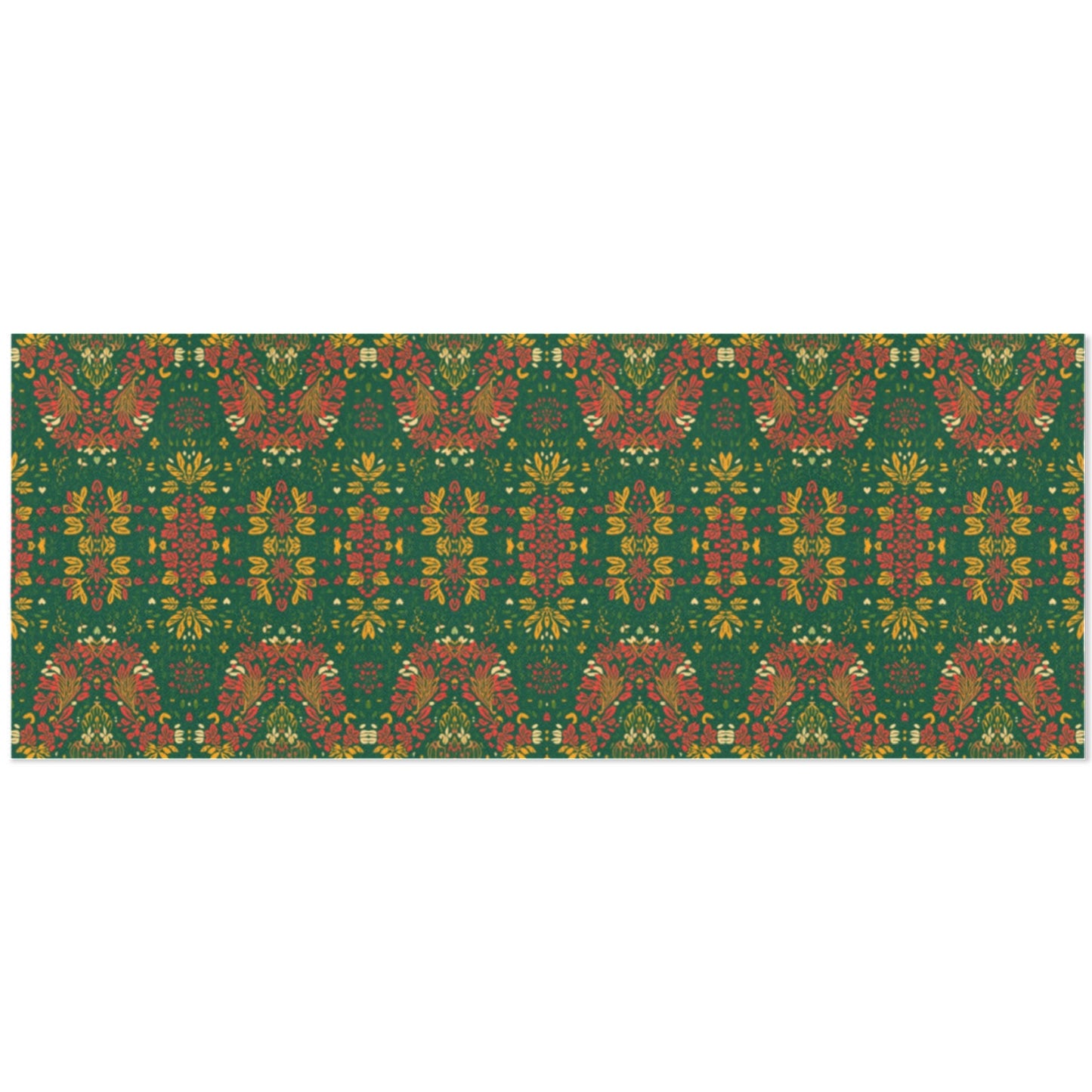 Holiday Floral Tribal Wrapping Paper – Red/Green/Gold