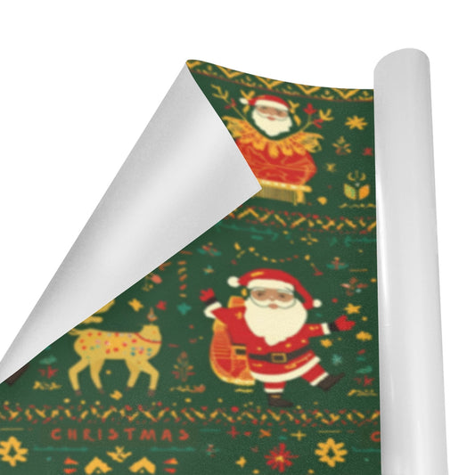 Green Nordic Santa & Reindeer Wrapping Paper (3 Rolls)