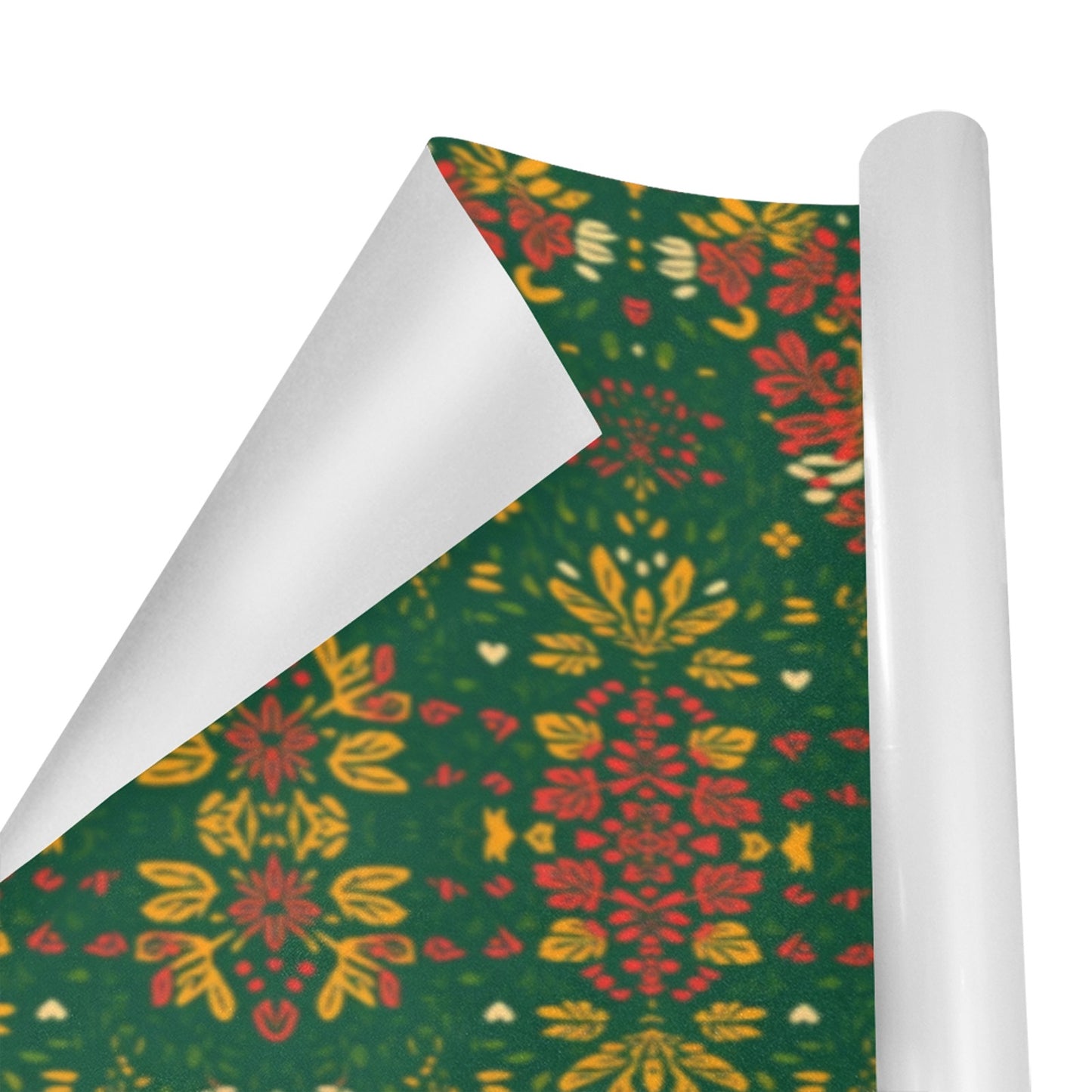 Holiday Floral Tribal Wrapping Paper – Red/Green/Gold