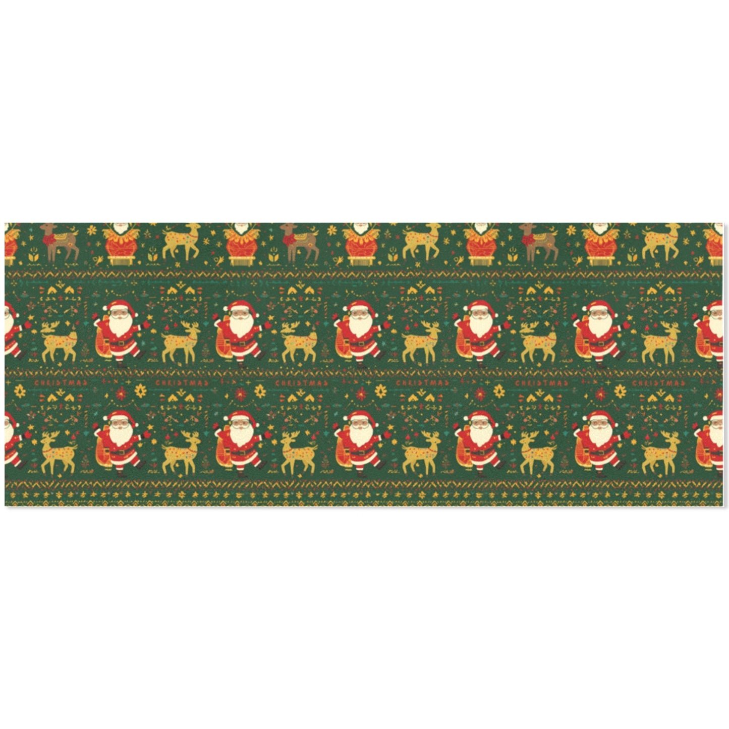 Green Nordic Santa & Reindeer Wrapping Paper (2 Rolls)