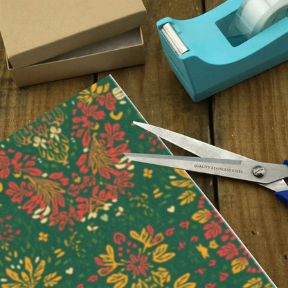 Holiday Floral Tribal Wrapping Paper – Red/Green/Gold