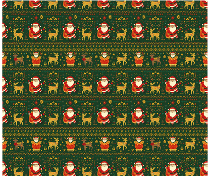 Green Nordic Santa + Reindeer Wrapping Paper