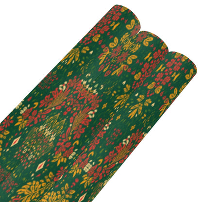 Holiday Floral Tribal Wrapping Paper – Red/Green/Gold (3 Rolls)