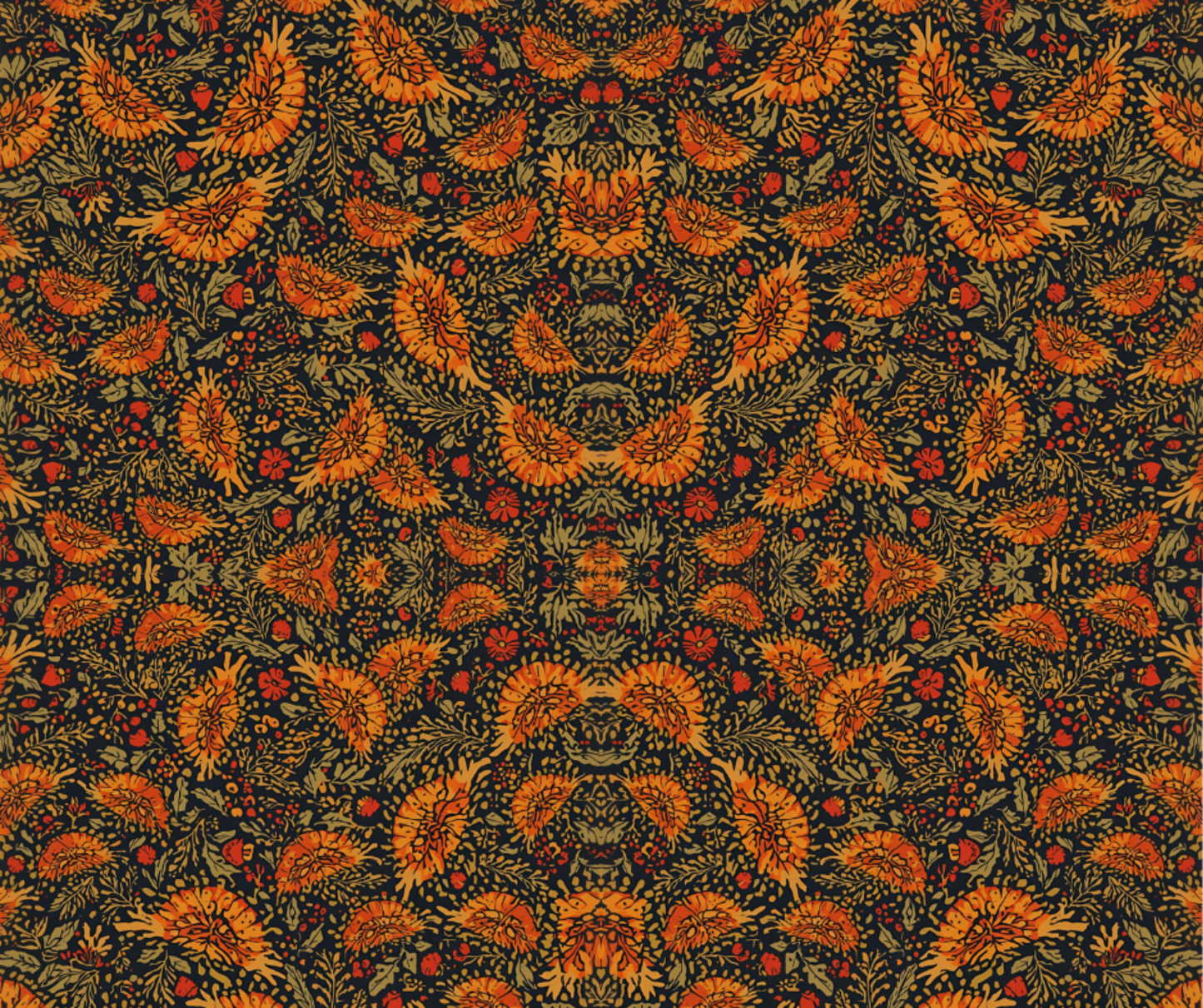 Autumn Ember Floral Wrapping Paper (Orange/Gold on Black)