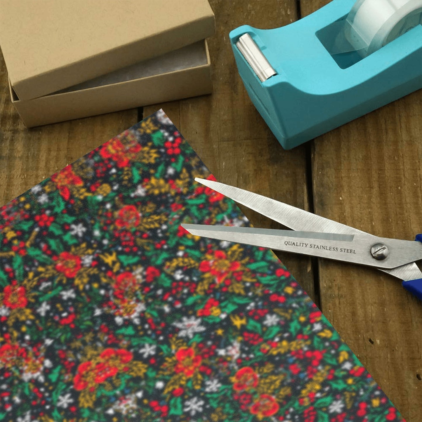 Christmas Garden Kaleidoscope Wrapping Paper - Red/Green/Gold Floral (3 Rolls)