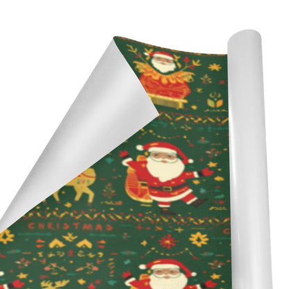 Green Nordic Santa & Reindeer Wrapping Paper