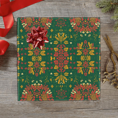 Holiday Floral Tribal Wrapping Paper – Red/Green/Gold (2 Rolls)