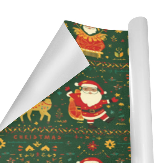 Green Nordic Santa & Reindeer Wrapping Paper (2 Rolls)