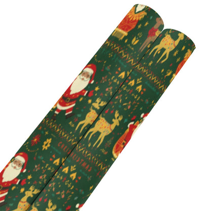 Green Nordic Santa & Reindeer Wrapping Paper (2 Rolls)