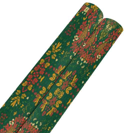 Holiday Floral Tribal Wrapping Paper – Red/Green/Gold (2 Rolls)
