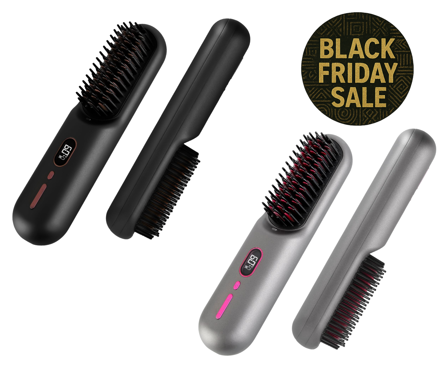 Cordless Negative Ion Hair Straightener Brush™ | 12 Heat Levels + Anti-Scald LCD Display