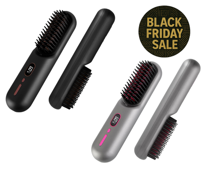 Cordless Negative Ion Hair Straightener Brush™ | 12 Heat Levels + Anti-Scald LCD Display