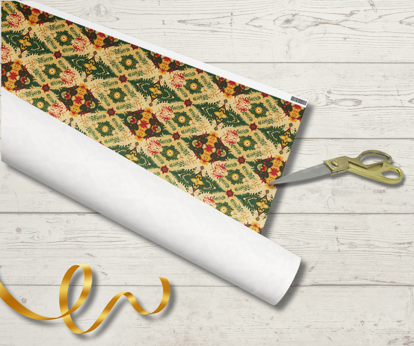 Golden Ankara Ornament Holiday Wrapping Paper – Premium Gloss Finish