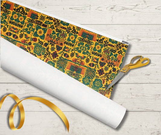 Golden Heritage Tribal Motif Wrapping Paper (Yellow/Green/Orange)