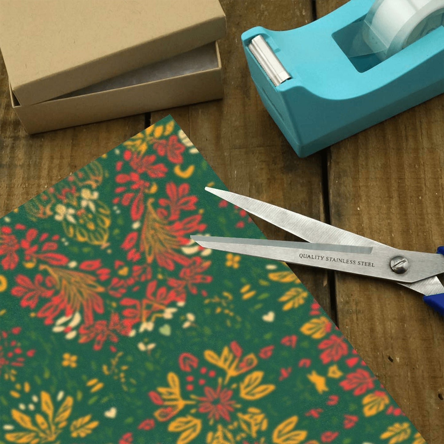 Holiday Floral Tribal Wrapping Paper – Red/Green/Gold (2 Rolls)