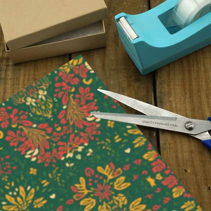 Holiday Floral Tribal Wrapping Paper – Red/Green/Gold (2 Rolls)