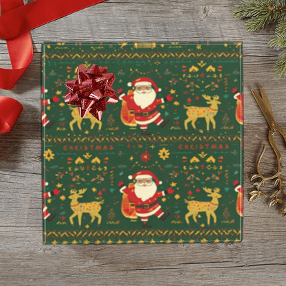 Green Nordic Santa & Reindeer Wrapping Paper