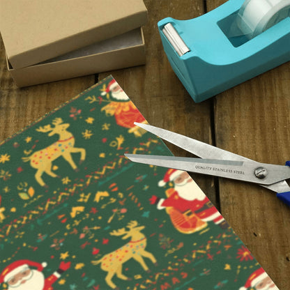 Green Nordic Santa & Reindeer Wrapping Paper
