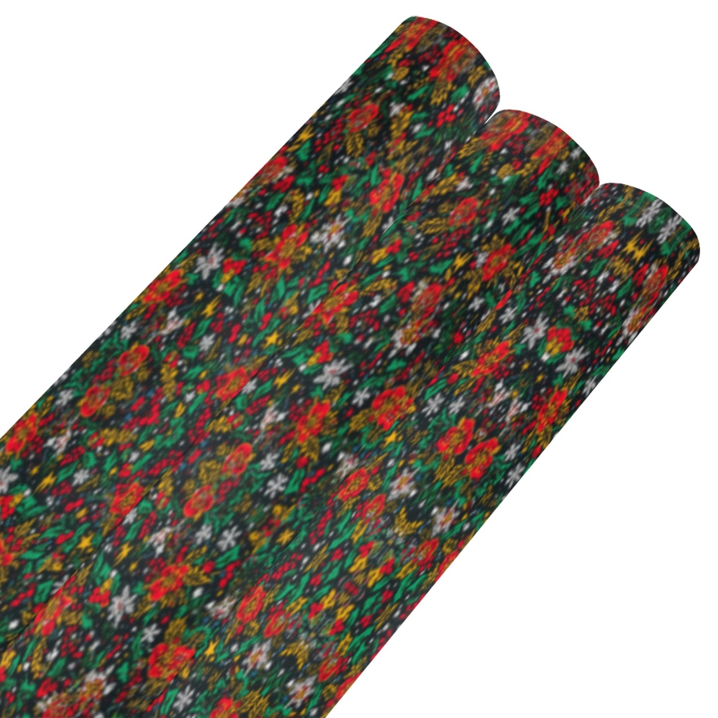 Christmas Garden Kaleidoscope Wrapping Paper - Red/Green/Gold Floral (3 Rolls)