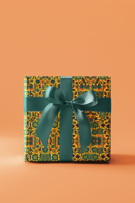 Golden Heritage Tribal Motif Wrapping Paper (Yellow/Green/Orange)