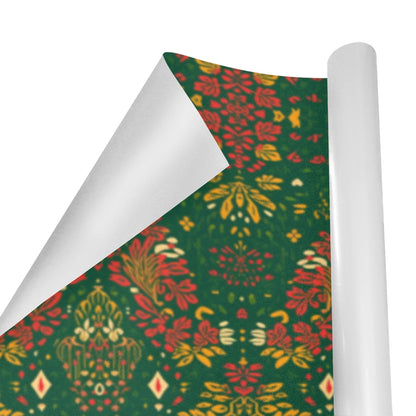 Holiday Floral Tribal Wrapping Paper – Red/Green/Gold (3 Rolls)