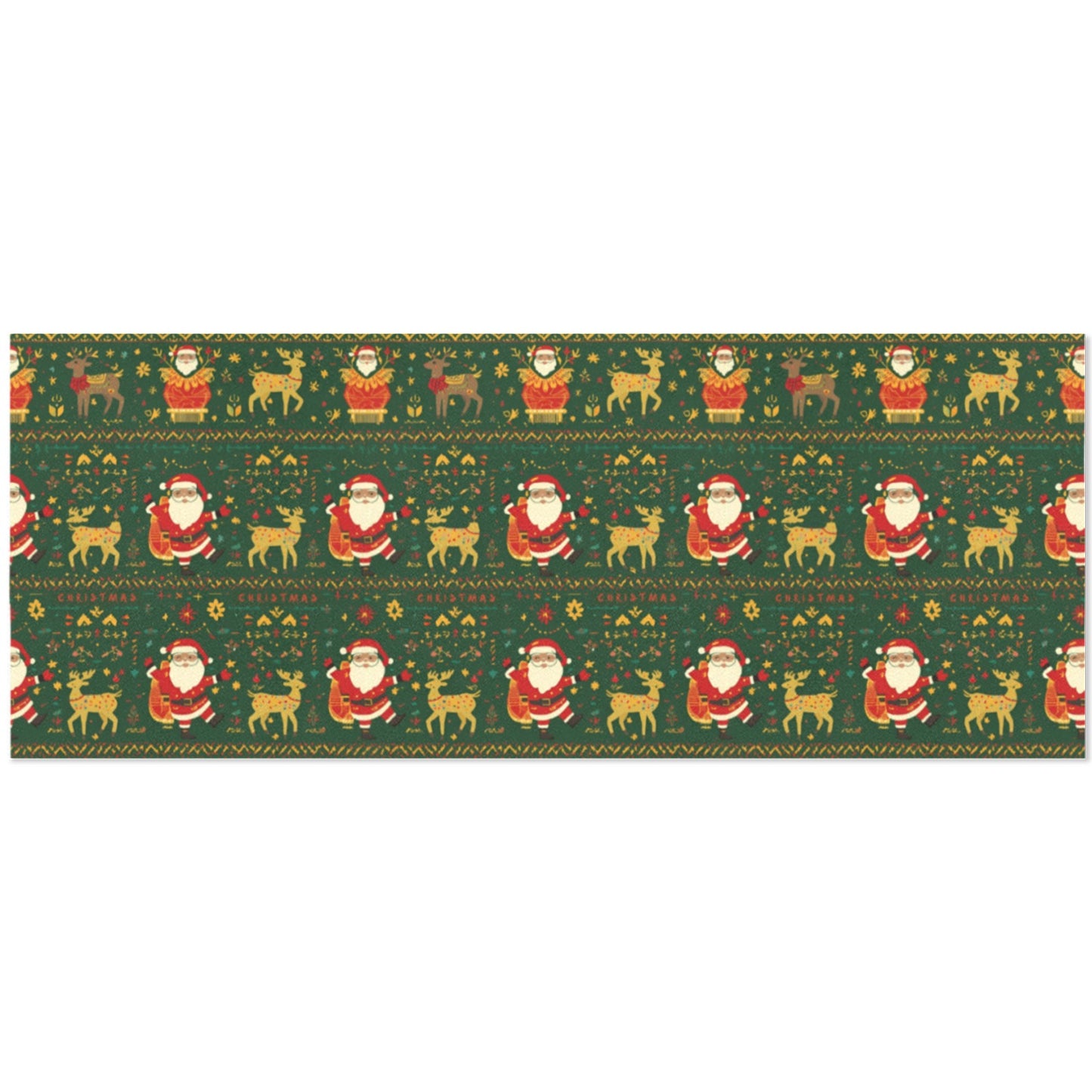Green Nordic Santa & Reindeer Wrapping Paper (3 Rolls）