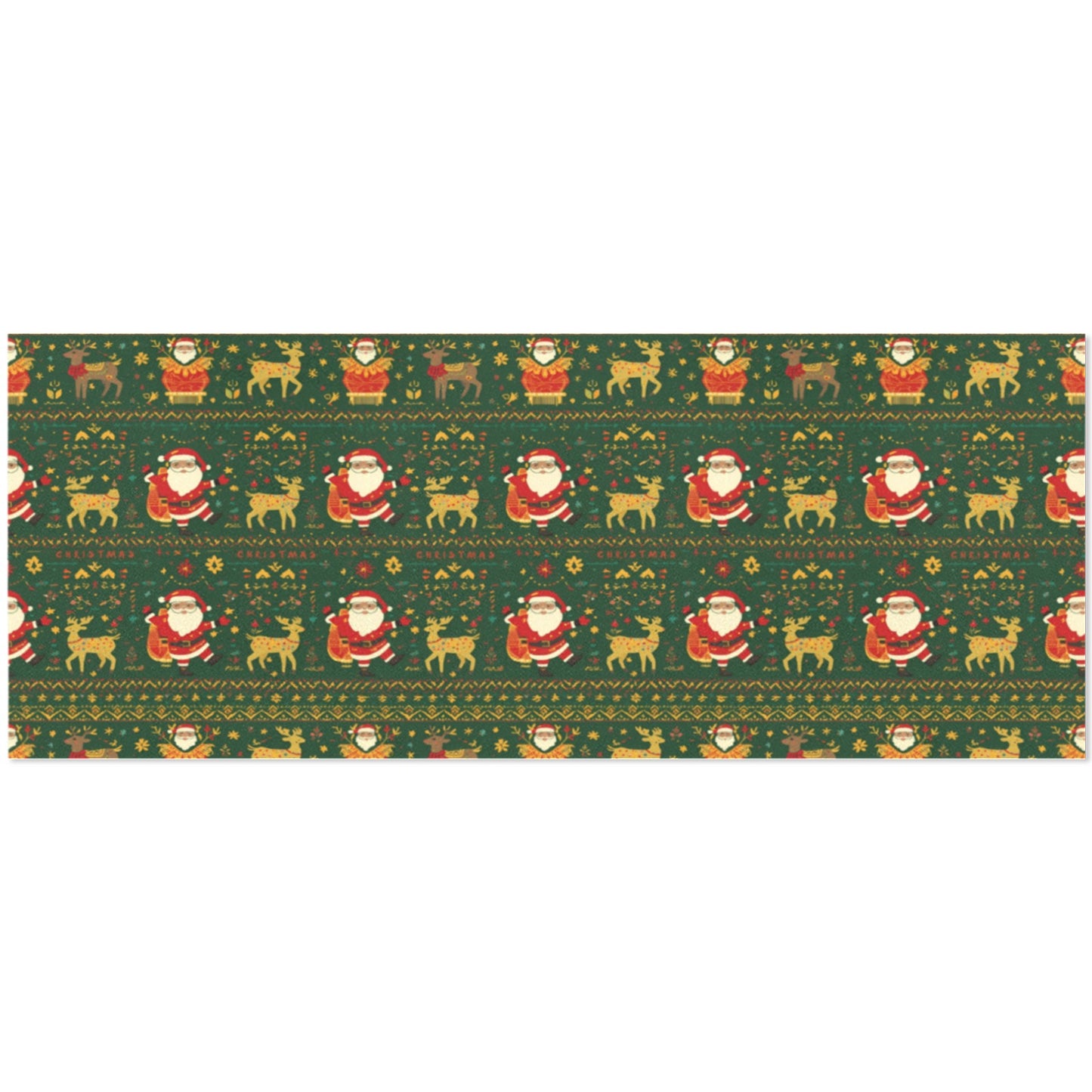 Green Nordic Santa & Reindeer Wrapping Paper