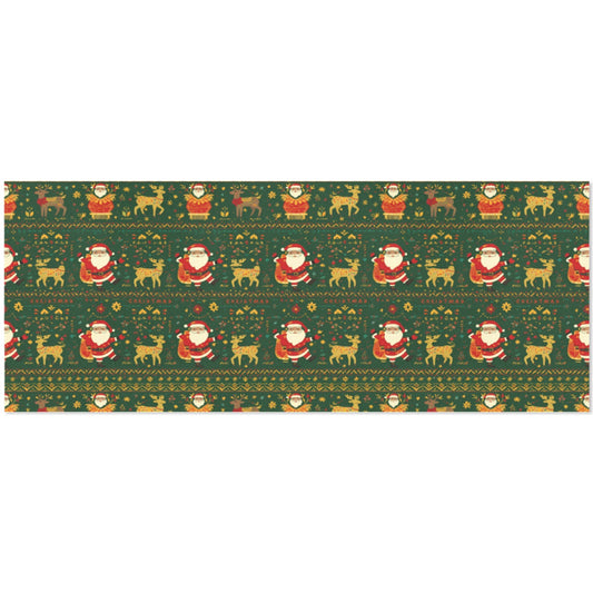 Green Nordic Santa & Reindeer Wrapping Paper