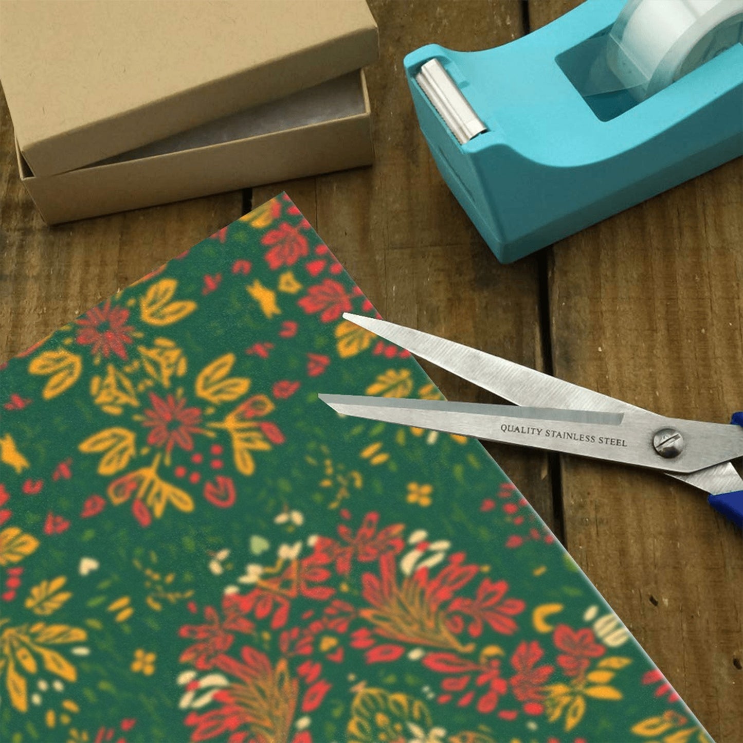 Holiday Floral Tribal Wrapping Paper – Red/Green/Gold (3 Rolls)