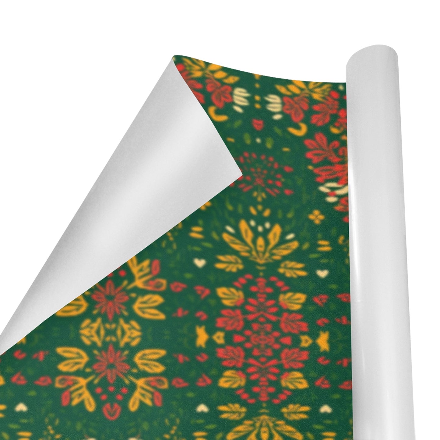 Holiday Floral Tribal Wrapping Paper – Red/Green/Gold (2 Rolls)