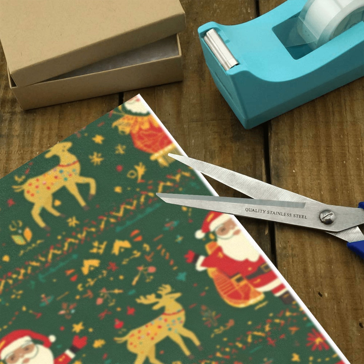 Green Nordic Santa & Reindeer Wrapping Paper (2 Rolls)