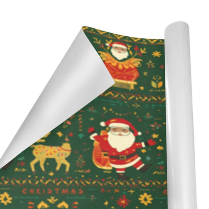 Green Nordic Santa & Reindeer Wrapping Paper (3 Rolls）