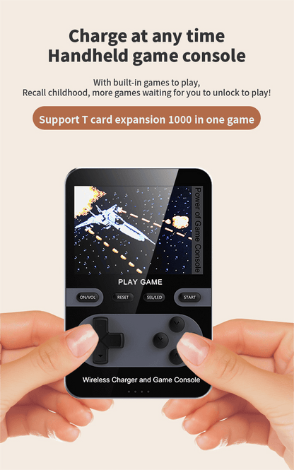 Blue retro game console power bank with wireless charger