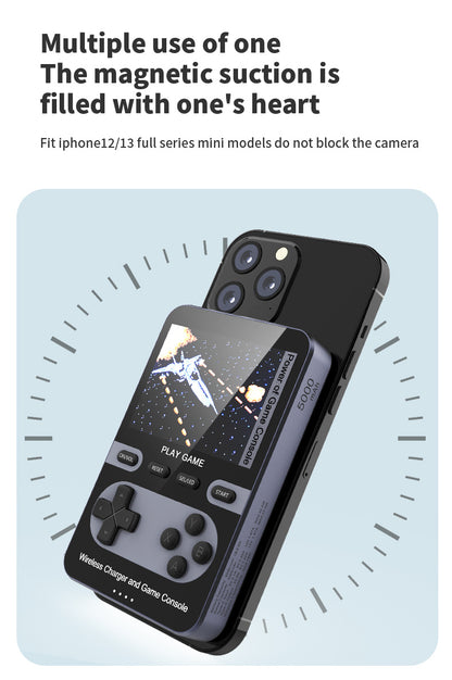 Blue retro game console power bank with wireless charger