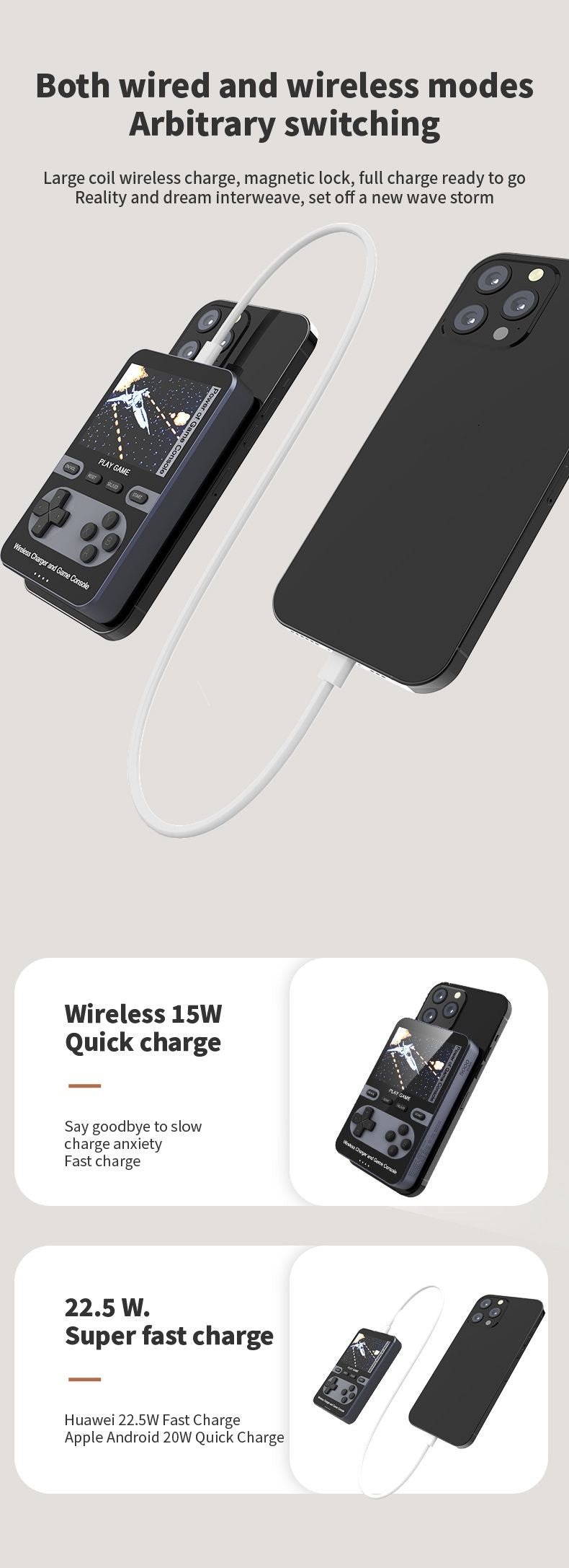 Blue retro game console power bank with wireless charger