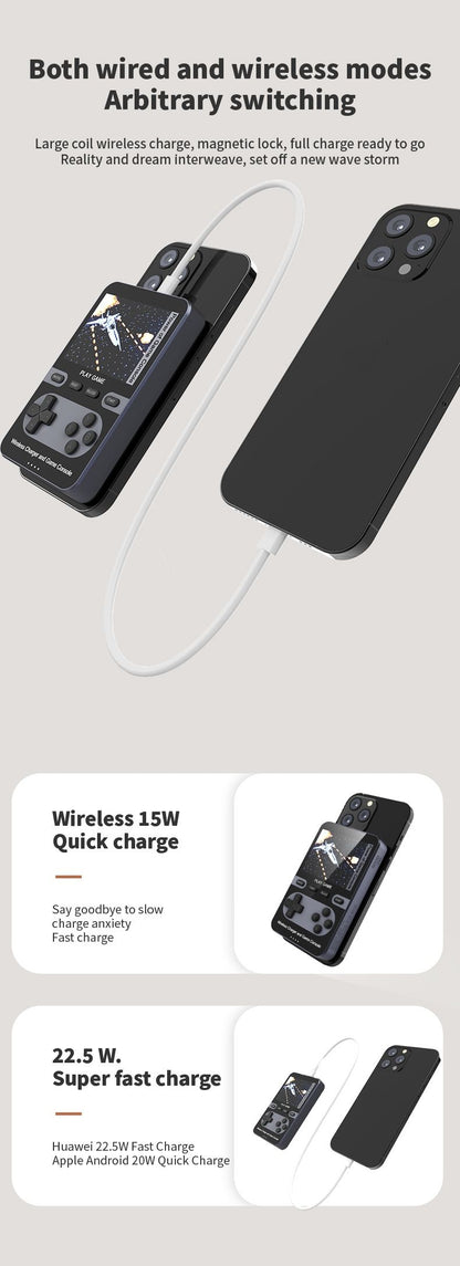 Blue retro game console power bank with wireless charger