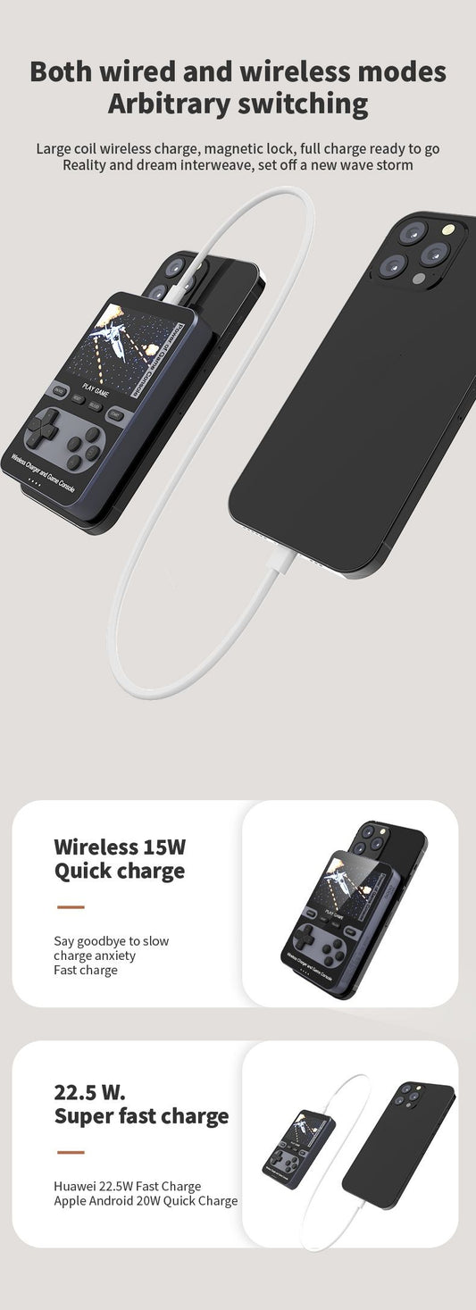 Blue retro game console power bank with wireless charger