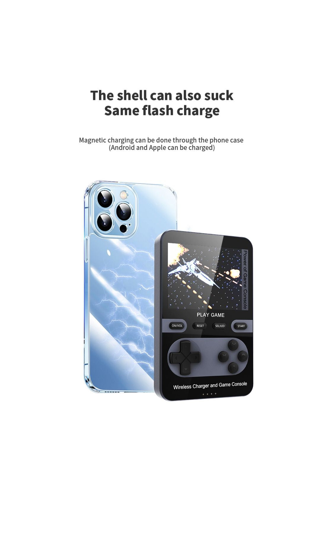 Blue retro game console power bank with wireless charger