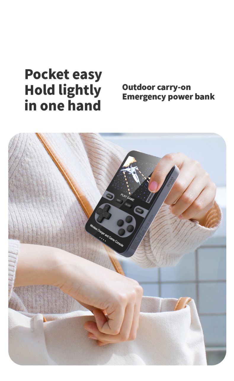 Blue retro game console power bank with wireless charger