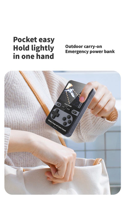 Blue retro game console power bank with wireless charger