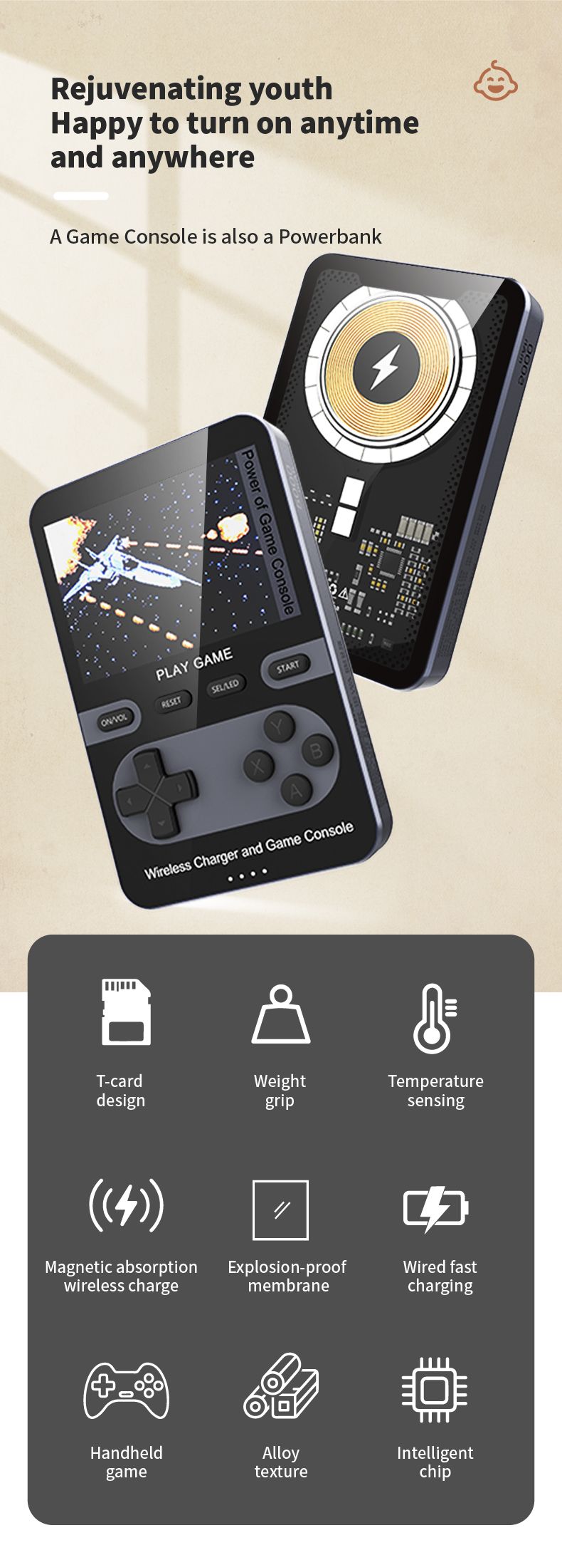 Retro 3-in-1 Game Console Power Bank – Pink