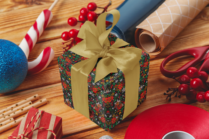 Christmas Garden Kaleidoscope Wrapping Paper (Red/Green/Gold Floral)