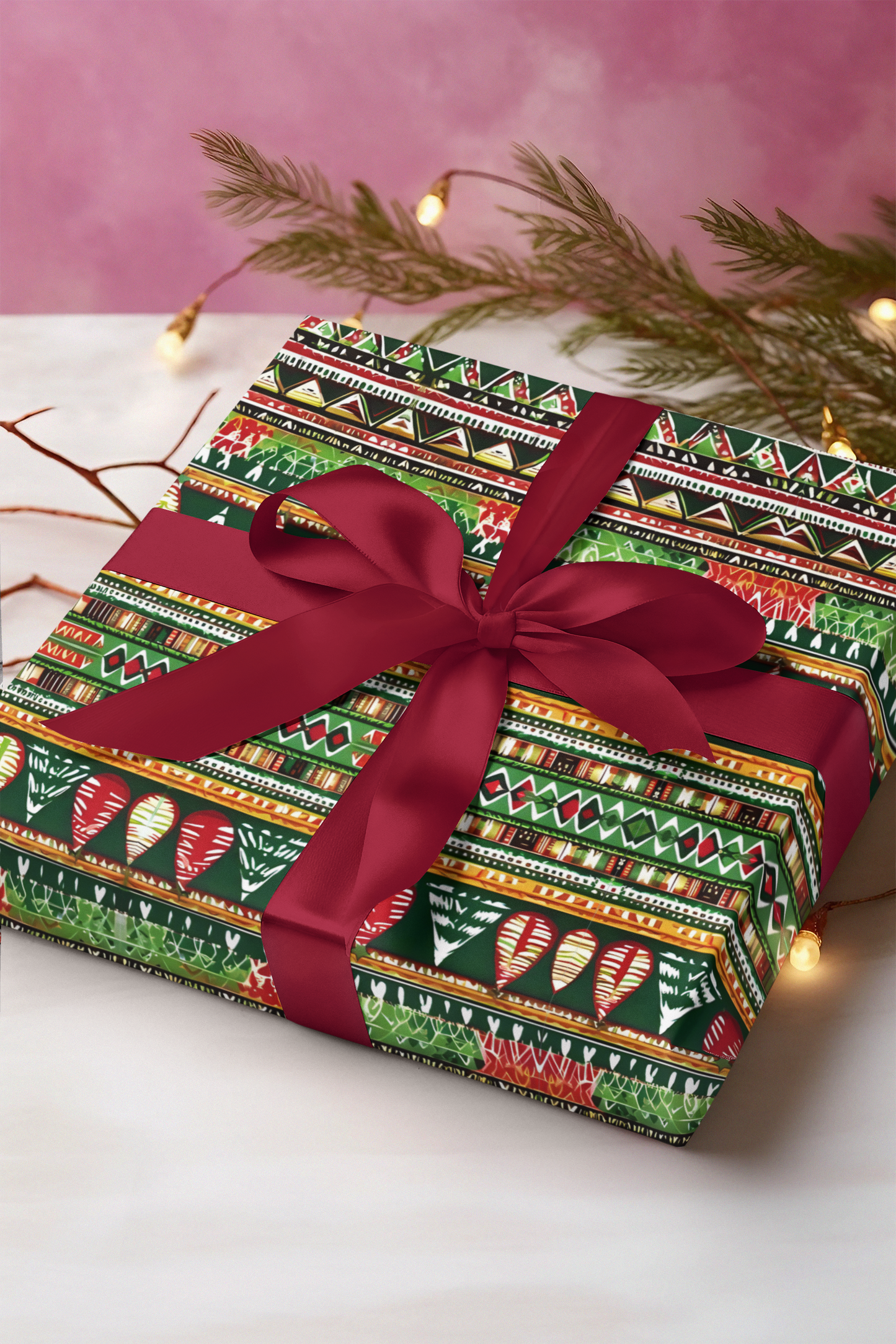 African Geometric Holiday Wrapping Paper – Premium Gloss Finish