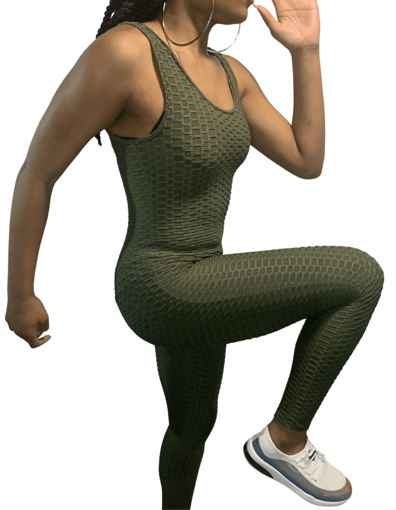 Green Women Brazilian Jumpsuits Ruched Butt Activewear