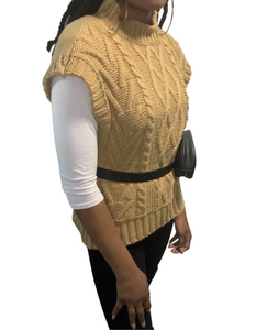 Camel Cable Knit Sleeveless Knitted Top