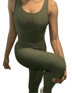 Green Women Brazilian Jumpsuits Ruched Butt Activewear