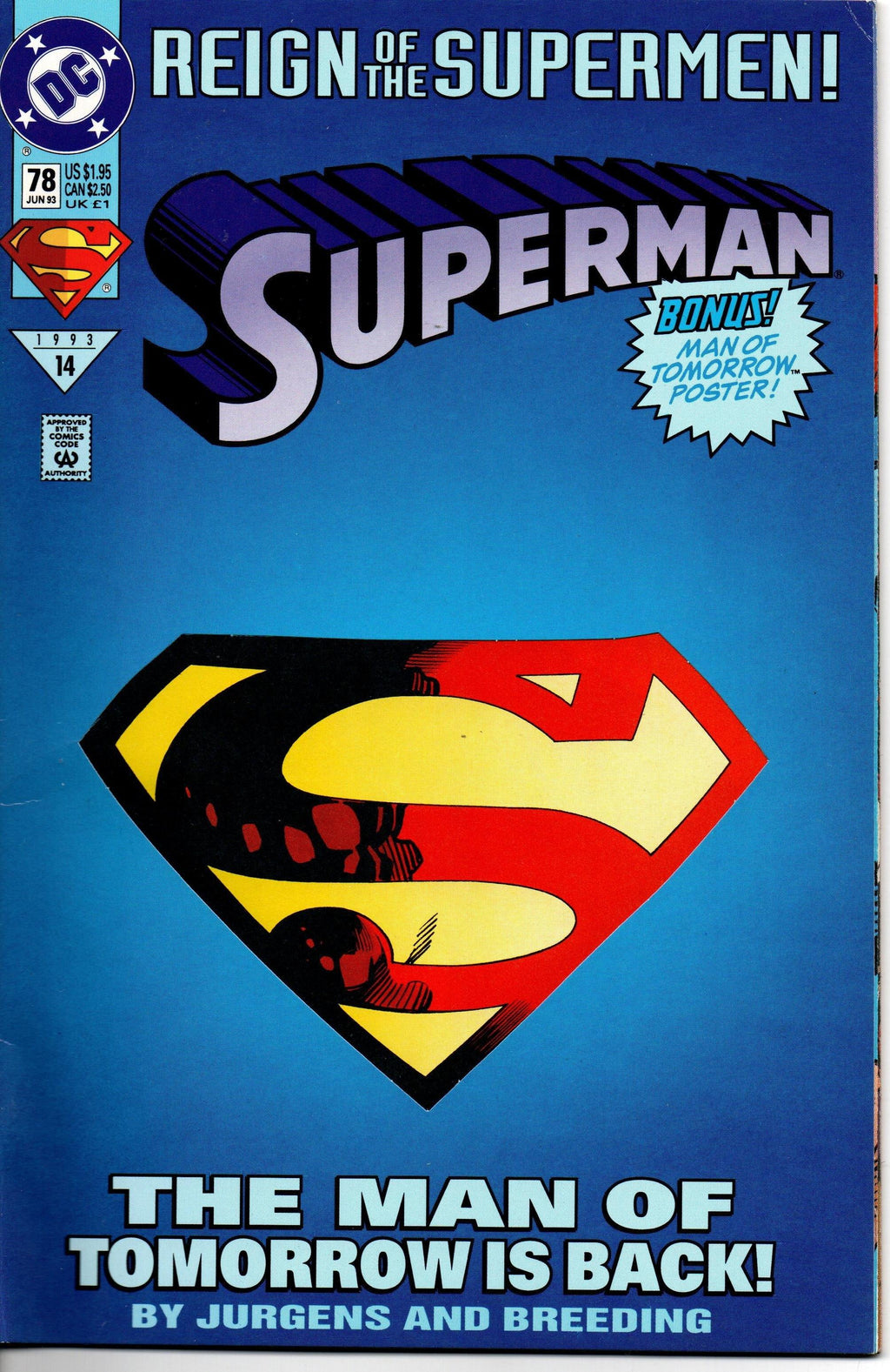 SUPERMAN #78D (2ND SERIES 1987) JUN 1993 W/O SLEVE