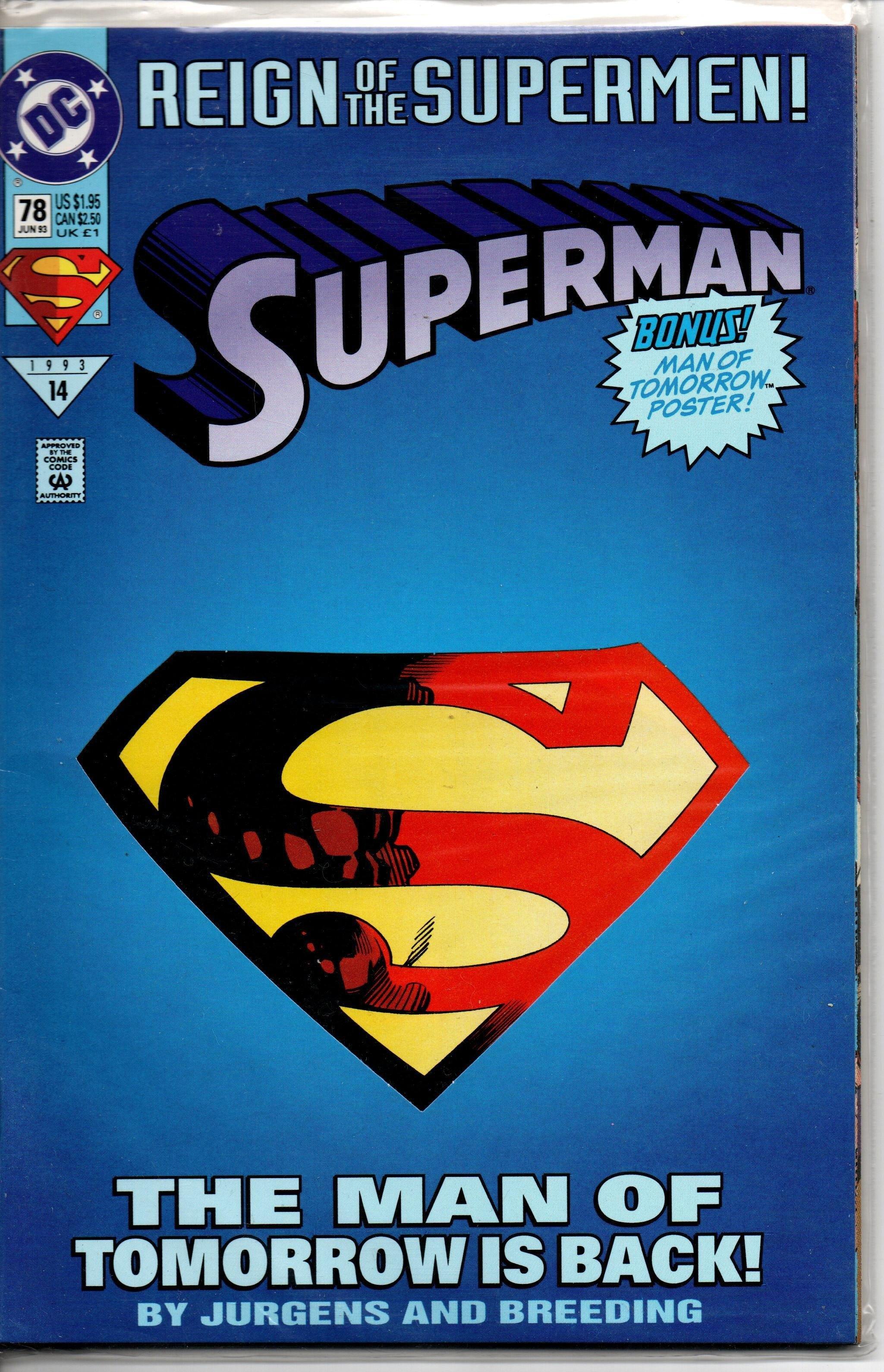 SUPERMAN #78D (2ND SERIES 1987) JUN 1993 WITH SLEVE - CNL.NY