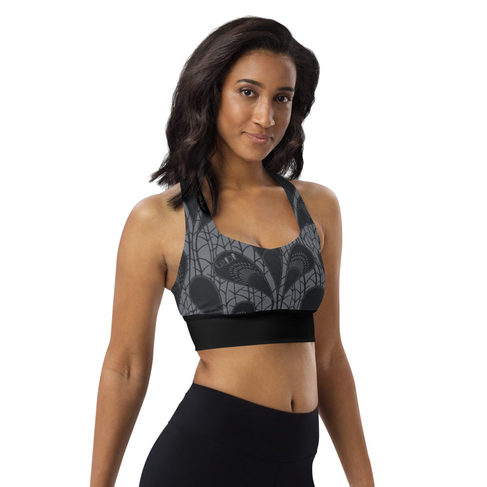 OZIDI "Black Peacock" Longline sports bra